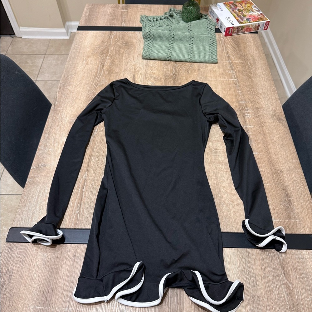 SHEIN Black Dress with White Ruffle Trim